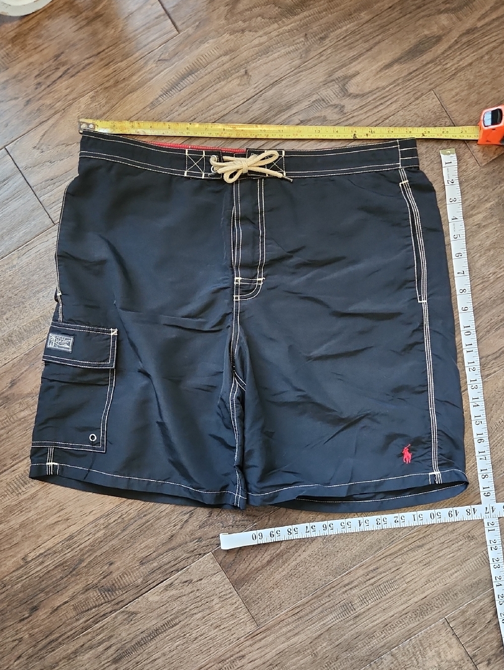 Polo by Ralph Lauren Black Men's Swim Board Shorts with Contrast Stitching